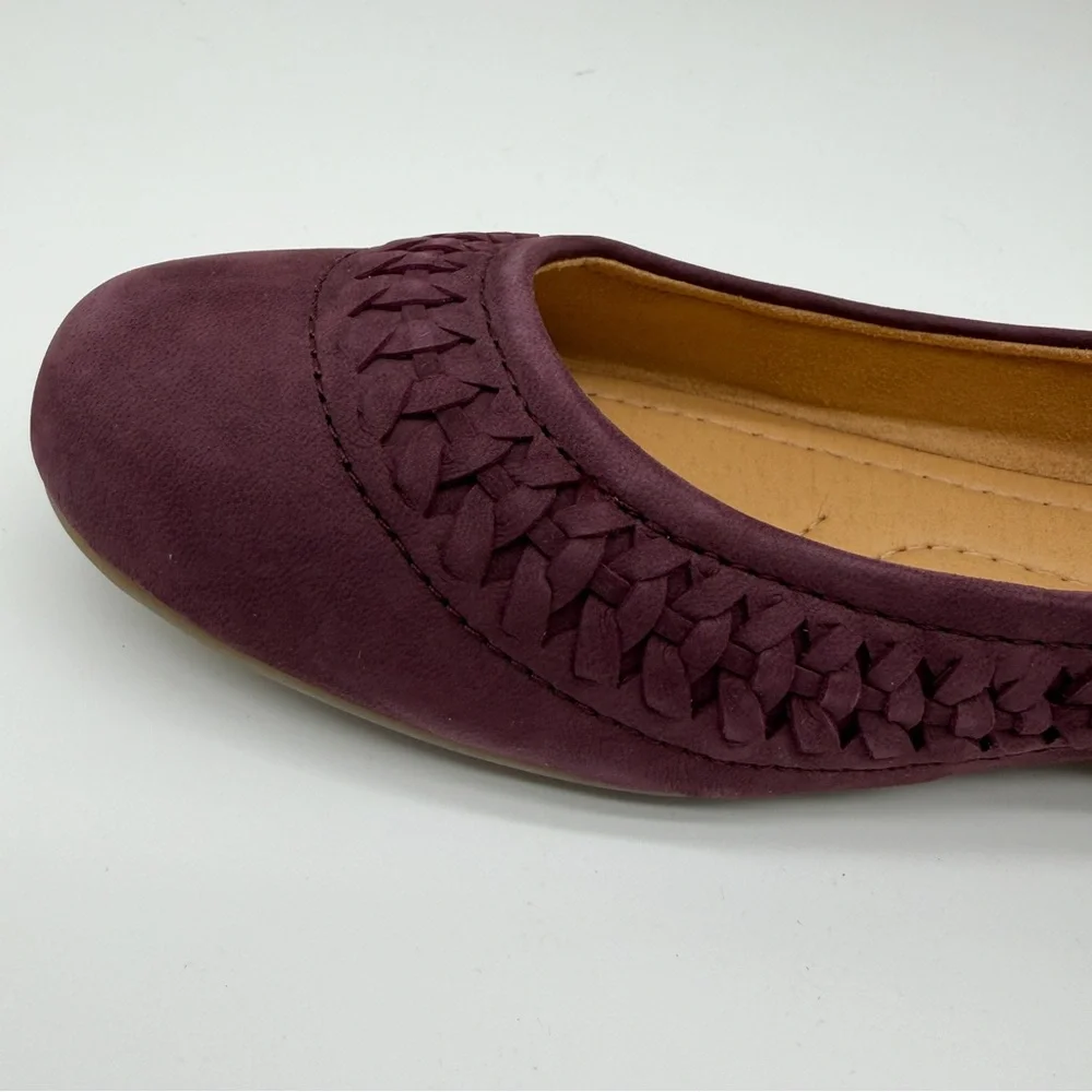 Earth Jett Comfort Ballet Flats Nubuck Suede Woven Detail Purple Burgundy 8 NEW